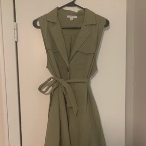 Army green sleeveless button up dress